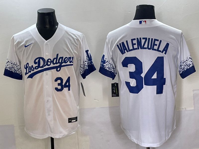 Men 2025 Los Angeles Dodgers #34 Valenzuela White blue City Edition Nike MLB Jersey style 2
